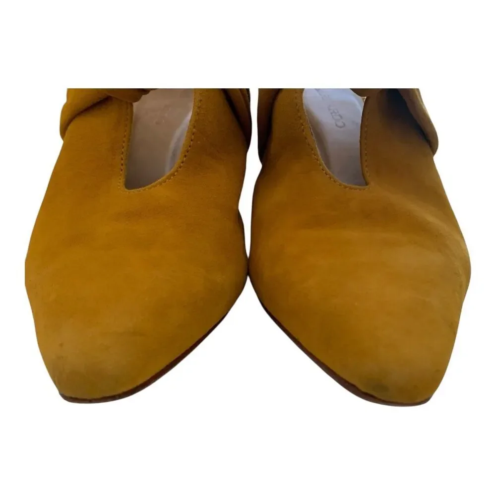 Bernardo Pumps Size 7.5 M US Mustard Yellow Suede Heels Close Toe Slip On Mules - Picture 6 of 16
